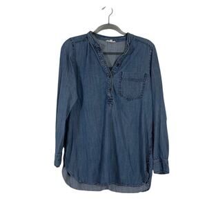 Eileen Fisher Womens Tencel Cotton Chambray Denim Popover Tunic Top Size Small